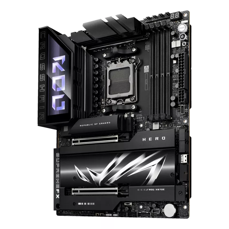 Motininė plokštė ASUS ROG CROSSHAIR X870E HERO — AMD X870E, lizdas AM5, ATX, 4× DDR5 DIMM, 192 GB, Wi‑Fi 7, Bluetooth 5.4