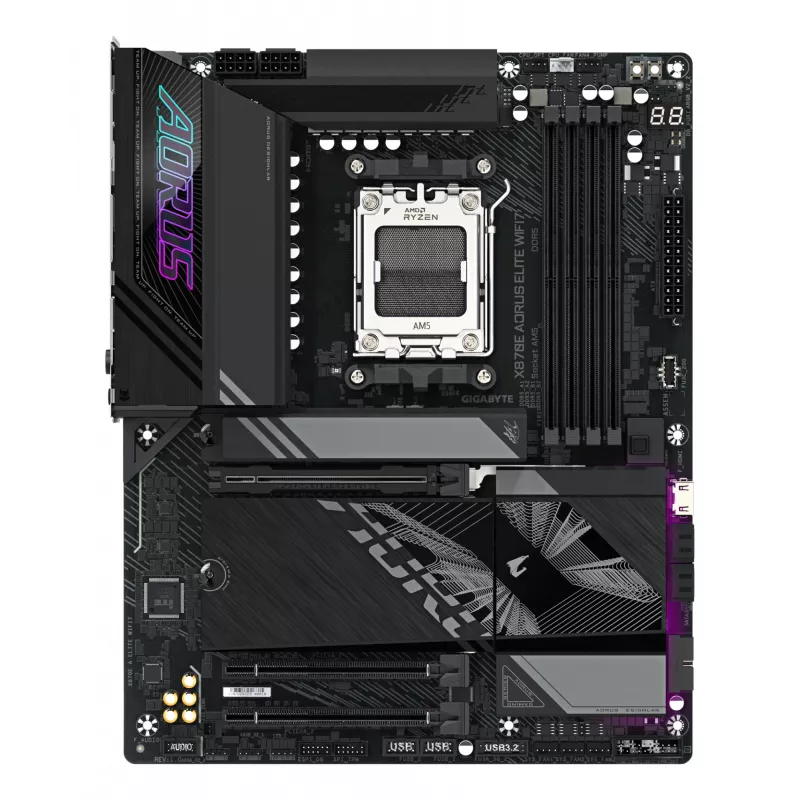 Pagrindinė plokštė GIGABYTE X870E AORUS ELITE WIFI7 ATX, AMD X870E, lizdas AM5, DDR5, 4x DIMM, Wi‑Fi 7, 2.5Gb LAN