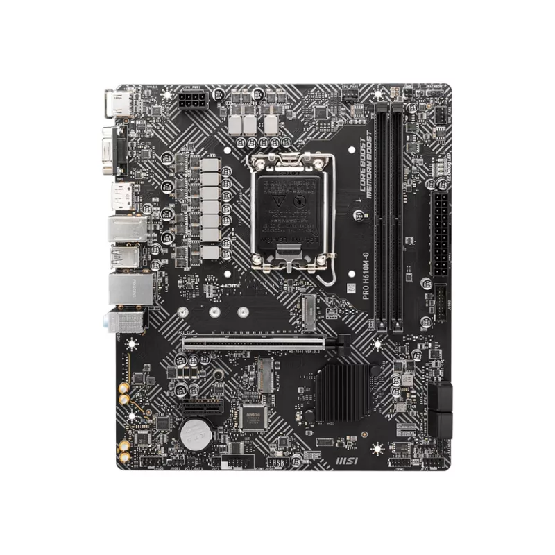 Motininė plokštė MSI PRO H610M-G — Intel H610, LGA 1700, micro ATX, DDR5, 2 DIMM, iki 96 GB, M.2, SATA III, HDMI 2.1, DisplayPort 1.4