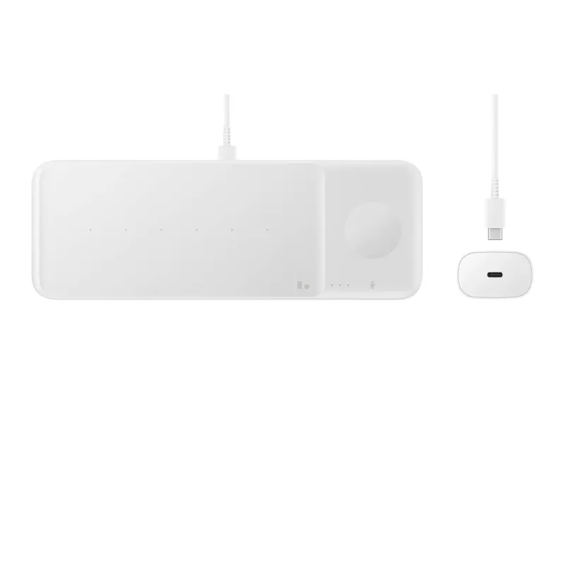 Samsung Wireless Charger Trio belaidis įkroviklis ausinėms, išmaniajam telefonui ir išmaniajam laikrodžiui, baltas, USB, greitasis įkrovimas