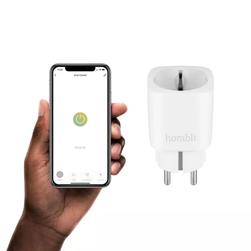 Išmanusis kištukas Hombli Smart Socket EU, „Avanca International BV“ – Wi‑Fi, 220–250 V, 50–60 Hz, max 3540 W, vidaus patalpoms, baltas, plastmasinis, 46×46×84 mm