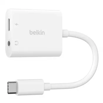 BELKIN NPA004BTWH USB-C adapteris su 3,5 mm garso lizdu ir įkrovimo prievadu baltas
