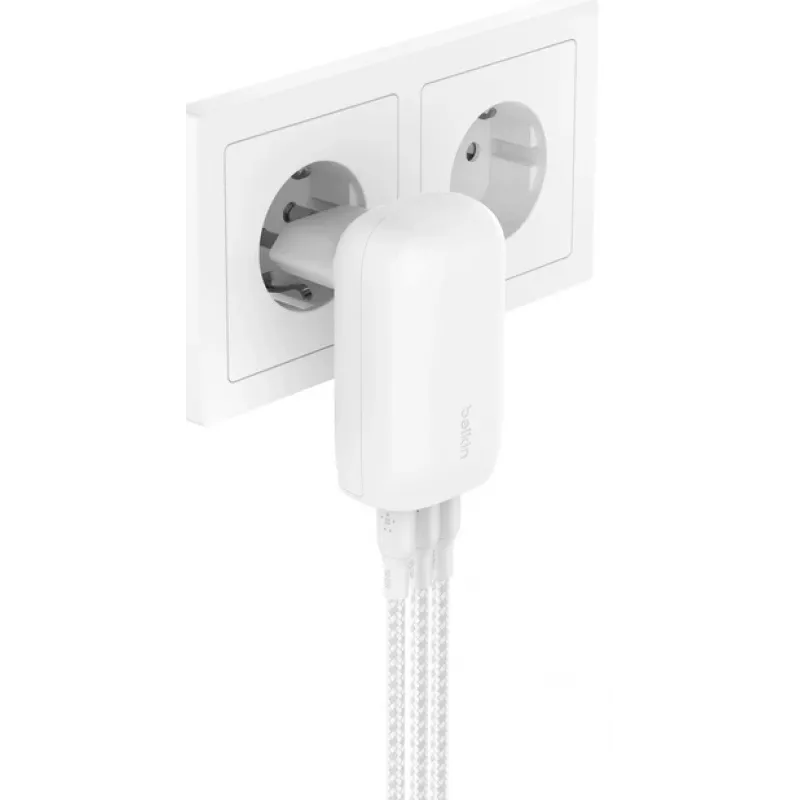 BELKIN BoostCharge 3 prievadų USB-C sieninis įkroviklis su PPS 67 W, baltas