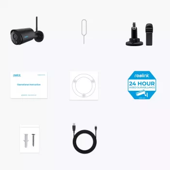 IP stebėjimo kamera Reolink Argus B320-B – 3 MP belaidė lauko kulkos formos kamera, baterija/saulė, Wi‑Fi, IP65, 2304×1296, H.265, dvipusis garsas, microSD iki 128 GB