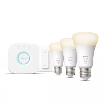 Philips Hue White pradinis rinkinys: 3 E27 išmanios lemputės (1100 liumenų) + reguliatorius