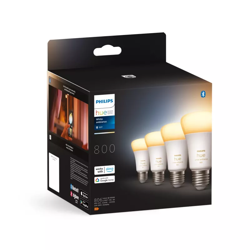 Philips Hue White ambience 4 vnt. rinkinys E27 Bluetooth Zigbee išmaniosios lemputės