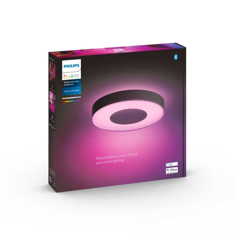 Protingas lubinis šviestuvas Philips Hue Infuse didelis juodas – balta ir spalvų atmosfera, Bluetooth, Ø425×86 mm, 50–60 Hz