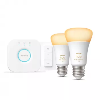 Philips Hue White ambience pradinis rinkinys: 2 E27 išmaniosios lemputės (1100) + reguliatoriaus jungiklis