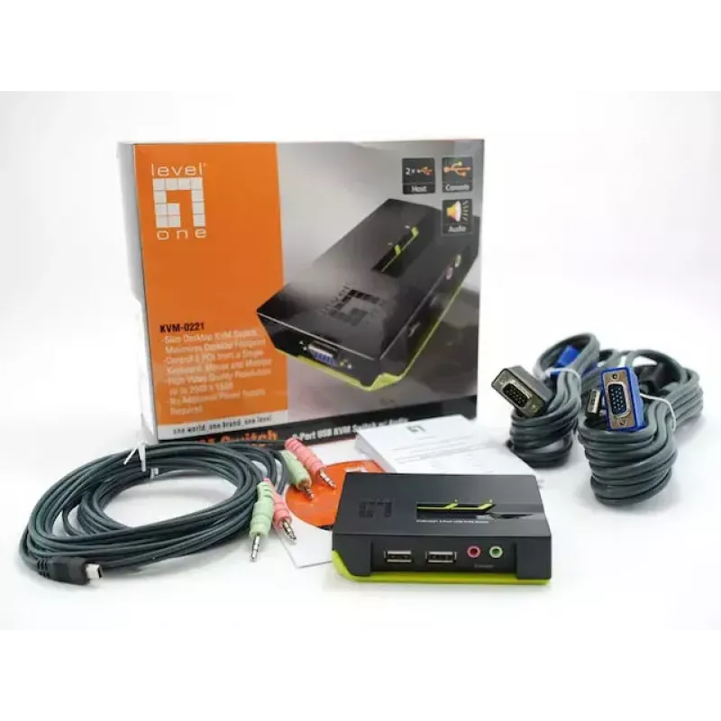 LevelOne 2 prievadų USB VGA KVM jungiklis su garso palaikymu