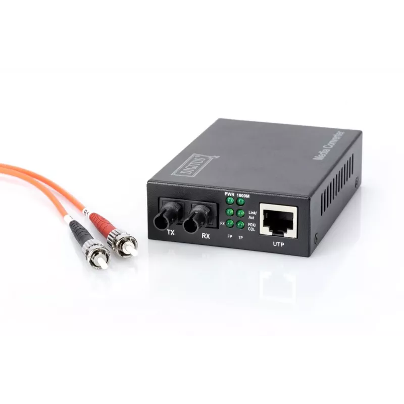 DIGITUS DN-82110-1 gigabitinis terpių keitiklis, daugiamodis 10/100/1000Base-T į 1000Base-SX, RJ45 į ST, 850 nm, iki 0,5 km