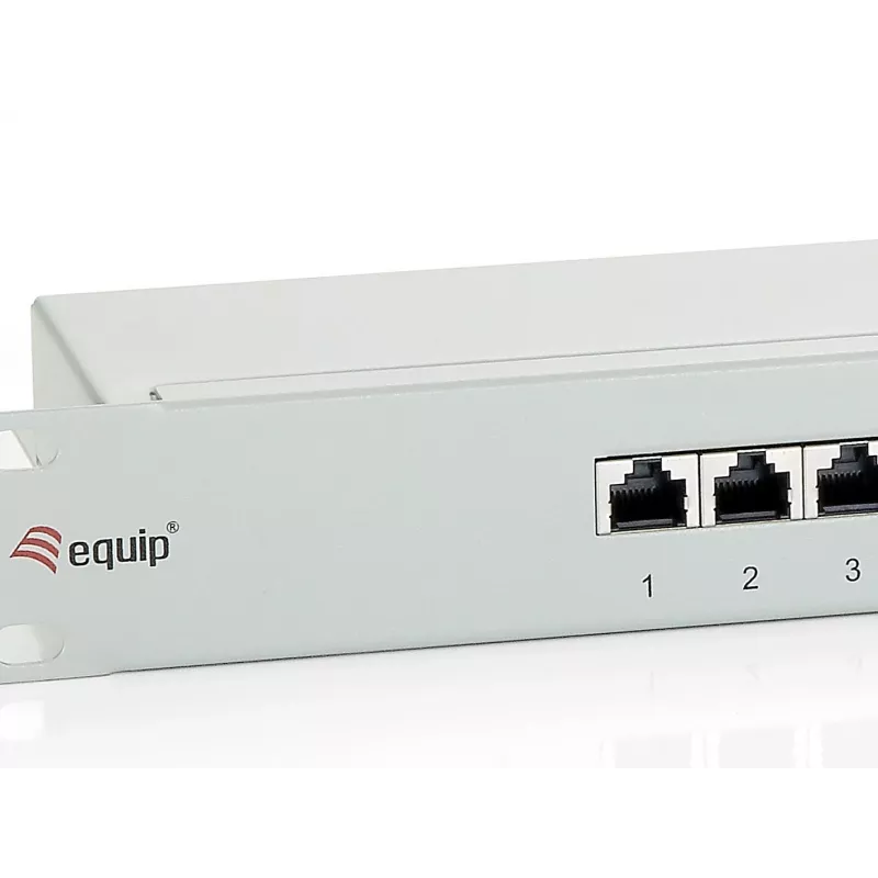 Equip 16 prievadų Cat.6 ekranuotas skirstomasis skydas, šviesiai pilkas, RJ-45, auksuotas, Cat6, montavimui į stelažą, 1U, pilkas