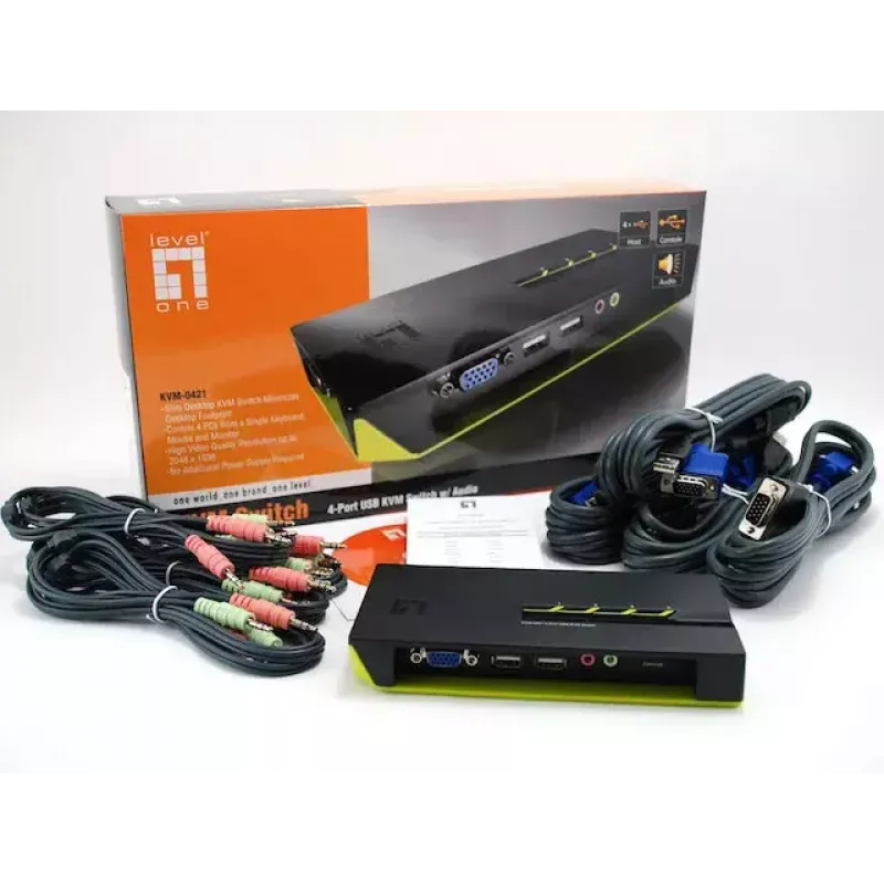 LevelOne KVM-0421 4 prievadų USB VGA KVM jungiklis su garsu