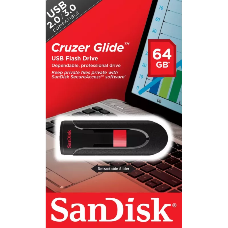 WESTERN DIGITAL SanDisk Cruzer Glide 64GB USB atmintukas - USB 2.0