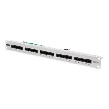 DIGITUS CAT 3 ISDN Patch Panel, neekranuotas, 25 prievadų RJ45, 8P4C, LSA, 1U, montavimui į stovą, spalva pilka RAL 7035