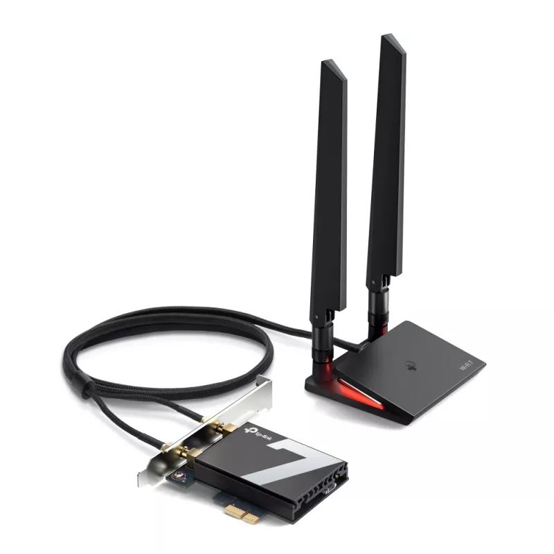 TP-Link Archer BE9300 Wi-Fi 7 Bluetooth 5.4 PCIe adapter, vidinis, belaidis, PCI Express, WLAN / Bluetooth, 9300 Mbit/s, juodas