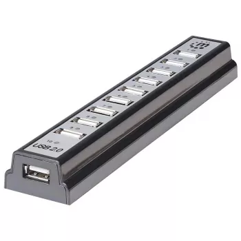 Manhattan USB-A 10 prievadų stalinis USB centras, 10x USB-A prievadai, 480 Mbps (USB 2.0), maitinimas per USB arba išoriniu maitinimo šaltiniu (neįtrauktas)