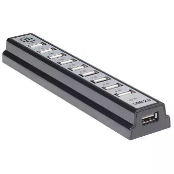 Manhattan USB-A 10 prievadų stalinis USB centras, 10x USB-A prievadai, 480 Mbps (USB 2.0), maitinimas per USB arba išoriniu maitinimo šaltiniu (neįtrauktas)