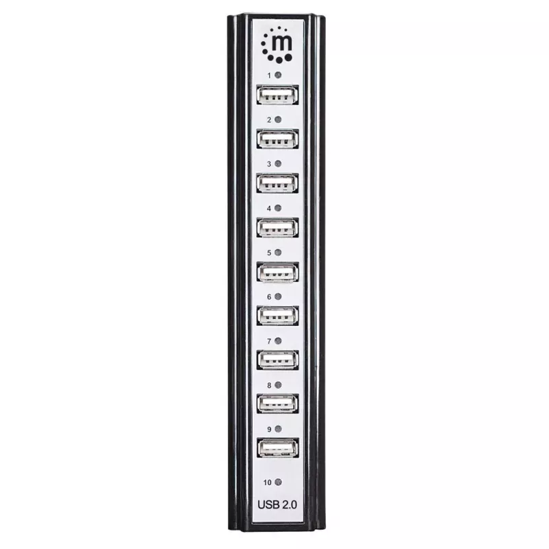 Manhattan USB-A 10 prievadų stalinis USB centras, 10x USB-A prievadai, 480 Mbps (USB 2.0), maitinimas per USB arba išoriniu maitinimo šaltiniu (neįtrauktas)