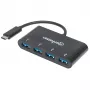 Manhattan HB30C4AB USB-C dokų stotelė / USB 3.2 Gen1 4 prievadų USB-A šakotuvas, juodas