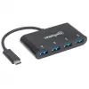 Manhattan HB30C4AB USB-C dokų stotelė / USB 3.2 Gen1 4 prievadų USB-A šakotuvas, juodas