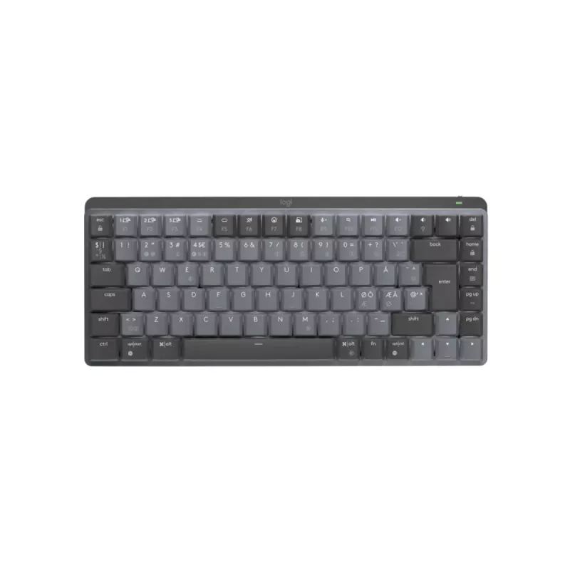 LOGITECH MX Mechanical Mini Minimalistinis belaidis apšviestas klaviatūra - grafitas, lietimui tylūs žemi profilio mechaniniai jungikliai, QWERTY danų/norvegų/švedų/suomių