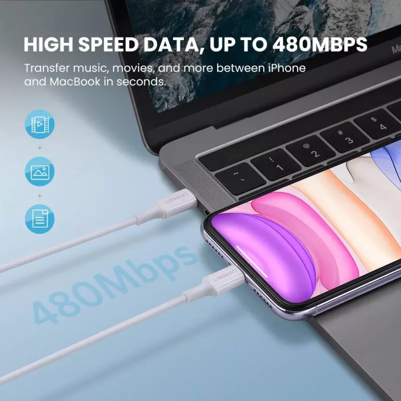 Ugreen 10493 USB C – Lightning laidas 1 m Baltas