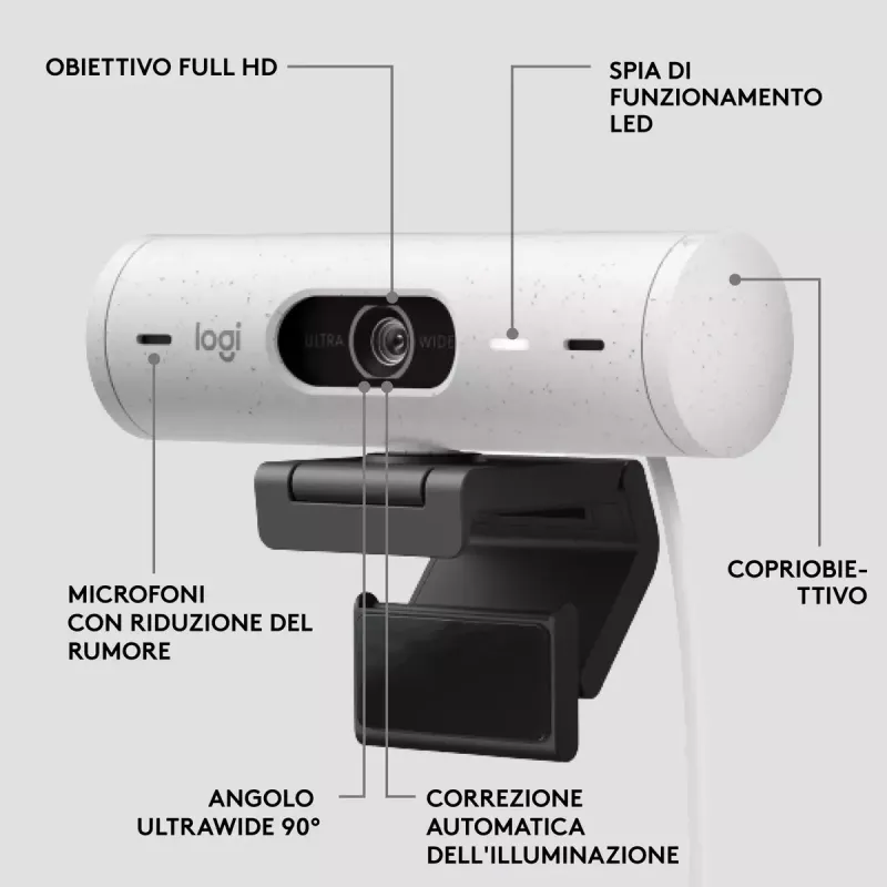 Internetinė kamera Logitech Brio 500 Full HD 4MP USB-C balta
