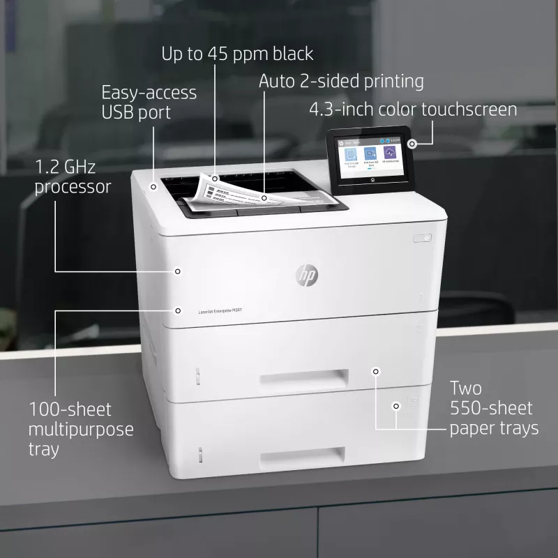 HP LaserJet Enterprise M507x, lazerinis, 1200 x 1200 DPI, A4, 43 ppm, dvipusis spausdinimas, paruoštas tinklui