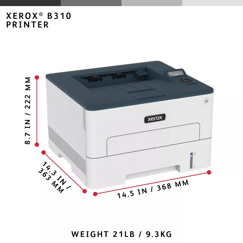 Xerox B310 A4 40ppm belaidis spausdintuvas su dvipuse spauda, PS3 PCL5e/6, 2 padėklai, 350 lapų talpa