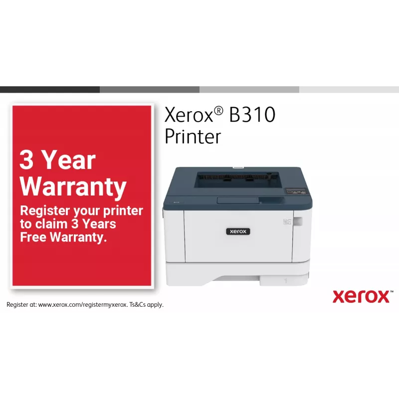Xerox B310 A4 40ppm belaidis spausdintuvas su dvipuse spauda, PS3 PCL5e/6, 2 padėklai, 350 lapų talpa