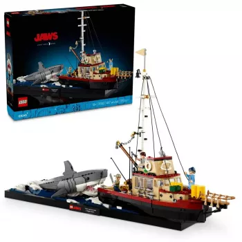 Konstruktorius LEGO Ideas 21350 Jaws rinkinys – 1497 detalių, 3 minifigūrėlės, valtis ir ikoninis ryklys, rekomenduojamas amžius 18+