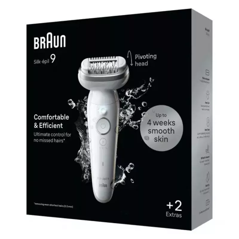 Epiliatorius BRAUN 9-011 3D Silk-epil 9 Flex Wet & Dry — 40 pincetų, akumuliatorinis, masažas, Baltas/Pilkas