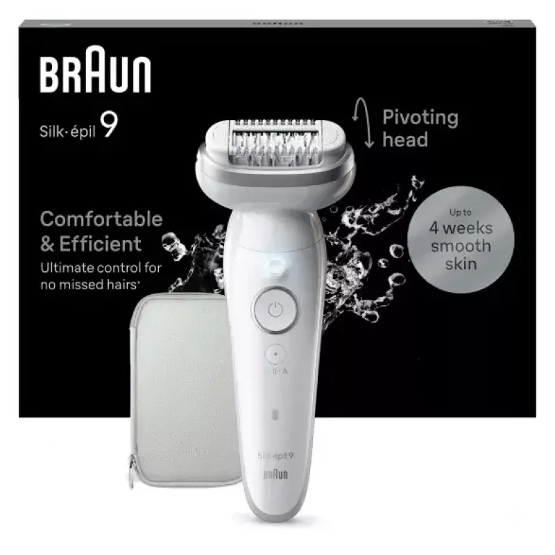 Epiliatorius BRAUN 9-011 3D Silk-epil 9 Flex Wet & Dry — 40 pincetų, akumuliatorinis, masažas, Baltas/Pilkas