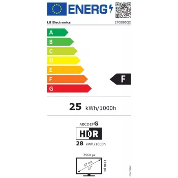 LG 27GS95QX-B monitor 67,3 cm (26,5 colio) 2560 x 1440 pikselių Quad HD OLED juodas
