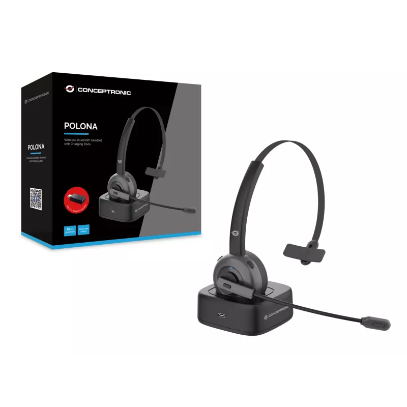 Conceptronic POLONA belaidė Bluetooth ausinė su įkrovimo stotele