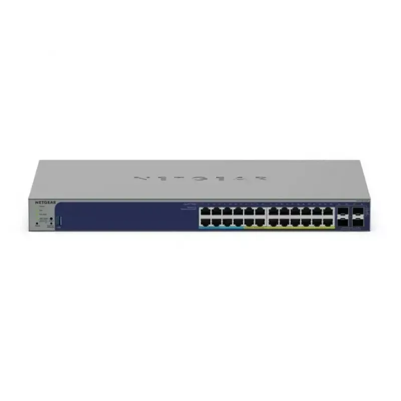 Valdomas Gigabit PoE jungiklis Netgear GS728TXUP — 24 × 10/100/1000 RJ-45, 128 Gbit/s, 1U, montuojamas į stelažą