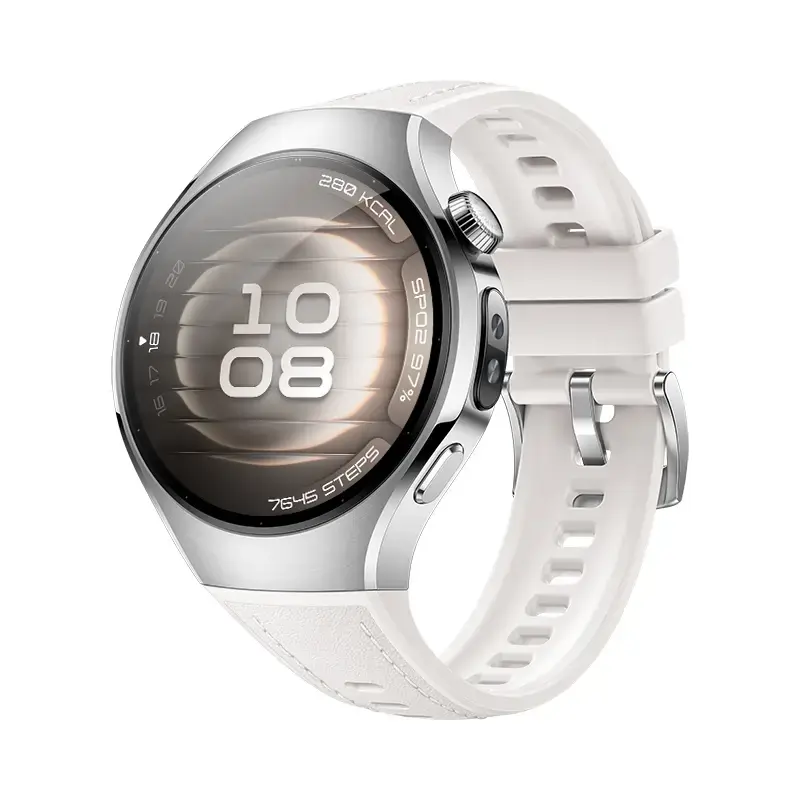 Išmanusis laikrodis HUAWEI WATCH 5 — smėlio spalvos korpusas su balta juosta, 42 mm apvalus nerūdijančio plieno korpusas, 1,38 colio AMOLED, GPS, Bluetooth, 540 mAh baterija