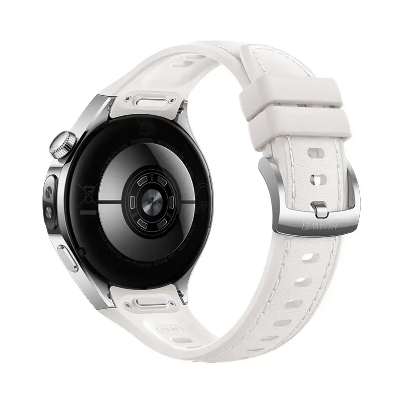 Išmanusis laikrodis HUAWEI WATCH 5 — smėlio spalvos korpusas su balta juosta, 42 mm apvalus nerūdijančio plieno korpusas, 1,38 colio AMOLED, GPS, Bluetooth, 540 mAh baterija
