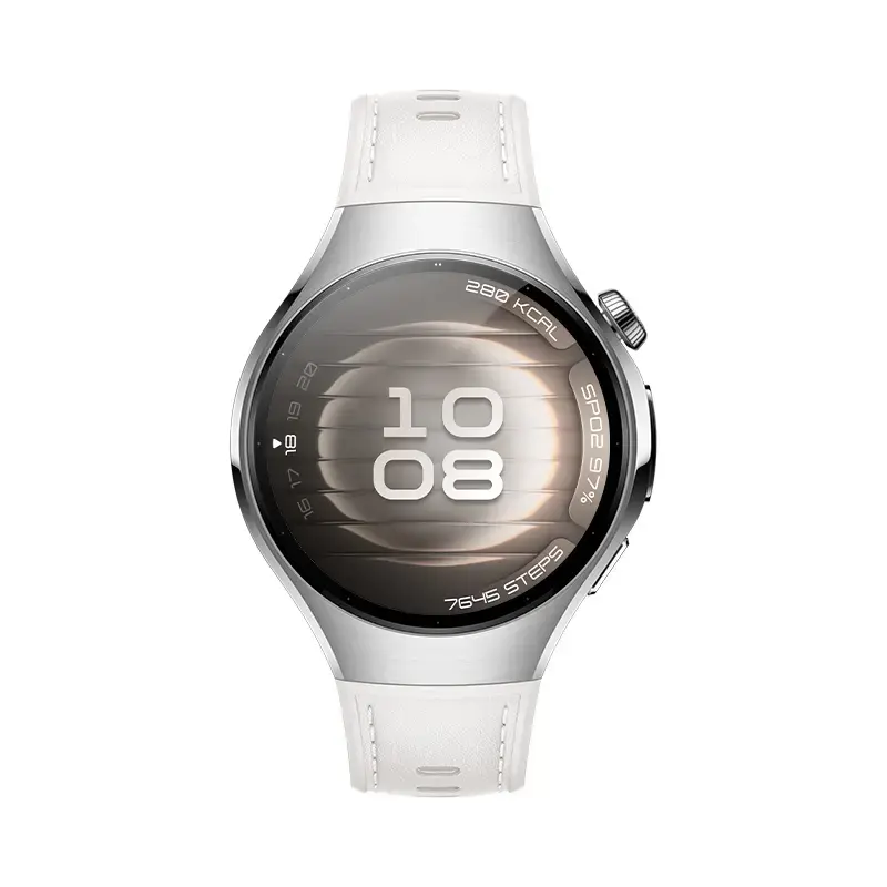 Išmanusis laikrodis HUAWEI WATCH 5 — smėlio spalvos korpusas su balta juosta, 42 mm apvalus nerūdijančio plieno korpusas, 1,38 colio AMOLED, GPS, Bluetooth, 540 mAh baterija
