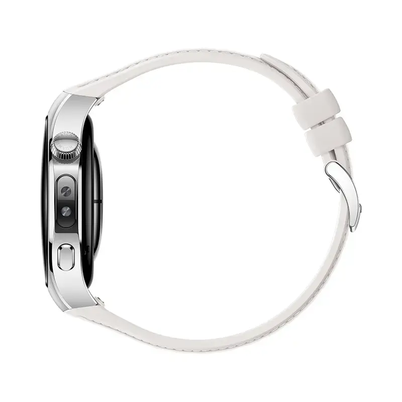 Išmanusis laikrodis HUAWEI WATCH 5 — smėlio spalvos korpusas su balta juosta, 42 mm apvalus nerūdijančio plieno korpusas, 1,38 colio AMOLED, GPS, Bluetooth, 540 mAh baterija