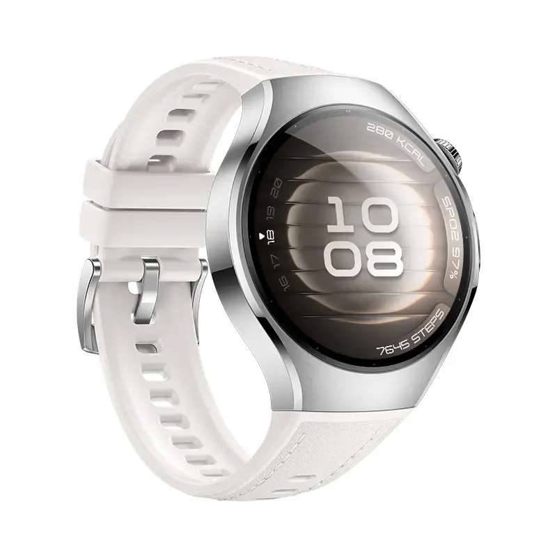 Išmanusis laikrodis HUAWEI WATCH 5 — smėlio spalvos korpusas su balta juosta, 42 mm apvalus nerūdijančio plieno korpusas, 1,38 colio AMOLED, GPS, Bluetooth, 540 mAh baterija