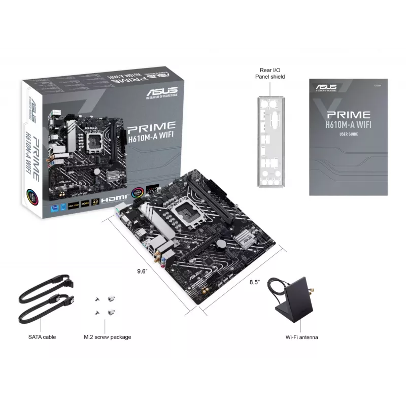 ASUS PRIME H610M-A WIFI motininė plokštė, Intel H610, LGA 1700, micro ATX, DDR5, 2x DIMM, Wi-Fi 5, Bluetooth, Gigabit LAN, 7.1 HD garsas
