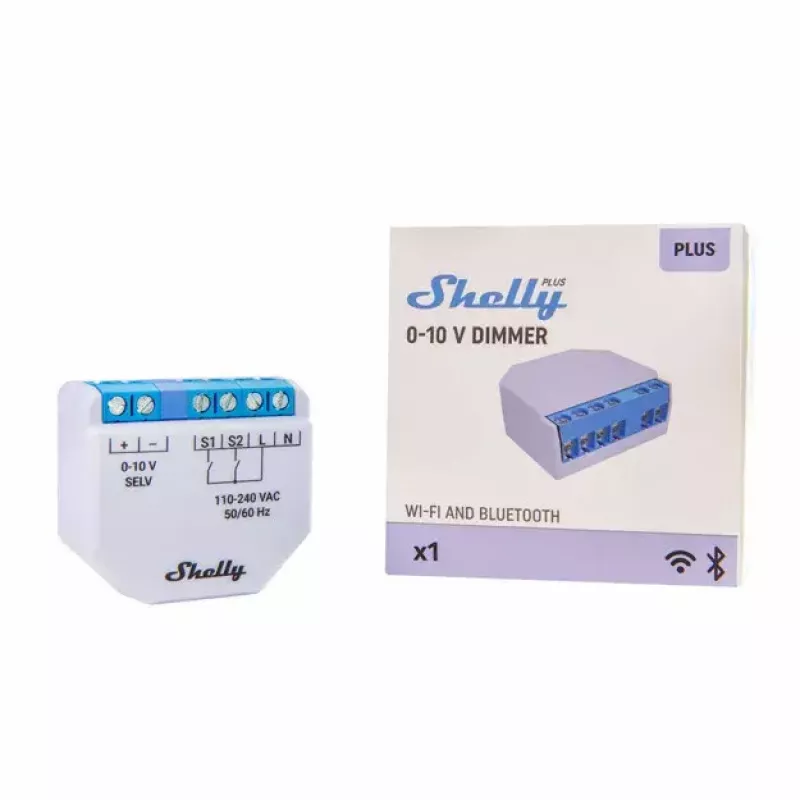 Dimmeris Shelly Plus 0-10V įmontuojamas mėlynas pilkas belaidis valdymas 110-240V