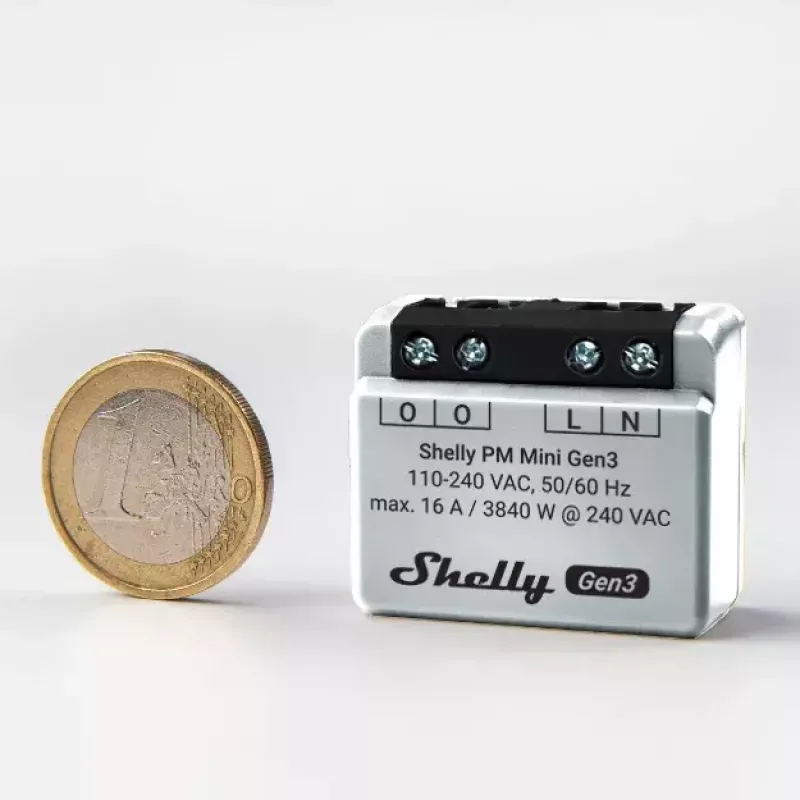 Shelly PM Mini Gen3 išmanusis jungiklis su energijos matavimu 110-240V 1.2W
