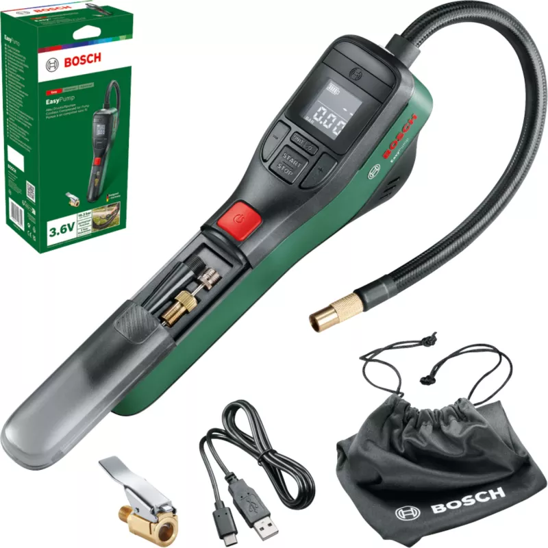 Bosch 0.603.947.000 nešiojamas elektrinis siurblys, 10 bar, 3000 mAh, USB-C