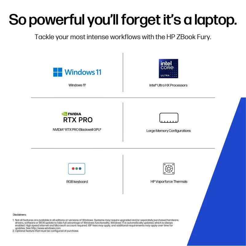 HP ZBook Fury G1i Intel Core Ultra 9 285HX 40,6 cm (16 colių) WQXGA 64 GB DDR5-SDRAM Wi-Fi 7 (802.11be) Windows 11 Pro AI darbo stotis, AI asmeninis kompiuteris