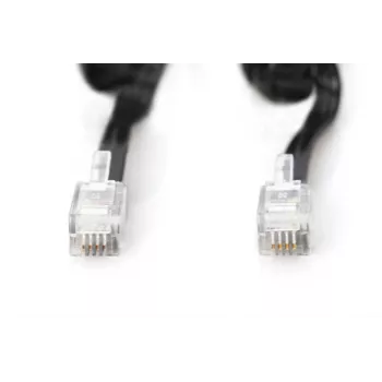 DIGITUS RJ10 jungiamasis kabelis, 2,00 m, CU, 4x7x0,12 mm, neekranuotas, M/M, plokščias spiralinis, juodas