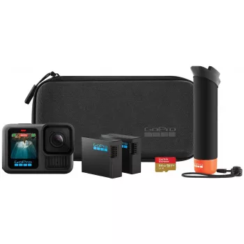 Veiksmo kamera GoPro HERO13 Black Bundle — 5.3K Ultra HD, 27,6 MP CMOS, 240 kadrų/s, 2,27 col. LCD, 2x skaitmeninis priartinimas, stereo WAV garsas
