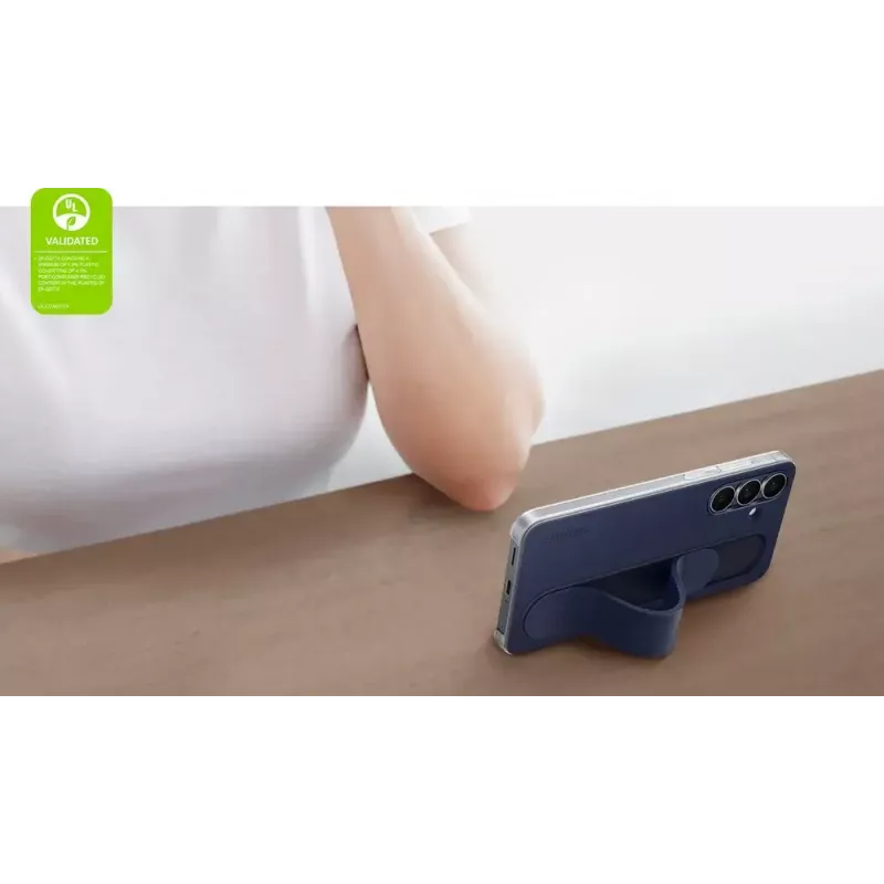 Stovintis dėklas su rankena Samsung Galaxy S25 FE – Baltas, darbalaukio stovas