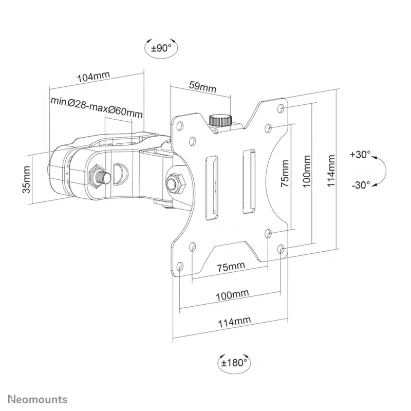 Neomounts FL40-430BL11 TV stovo laikiklis ant stulpo 17-32 col. - skersmuo 28-60 mm
